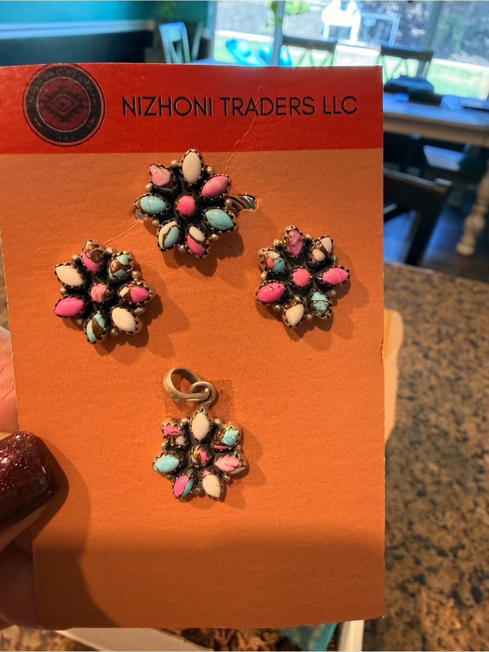 Nizhoni Sterling Silver Kingman Turquoise Cotton Candy White Buffalo Set
